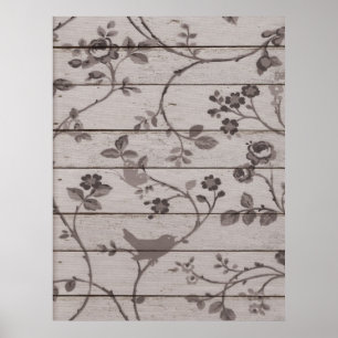 Póster Hermosas mariposas de aves florales vintage y eleg