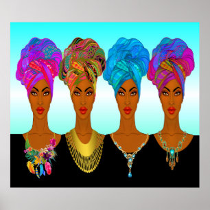 Póster Hermosas mujeres afroamericanas/negras