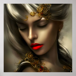 Póster Hermosas mujeres rubias doradas con joyas de labio