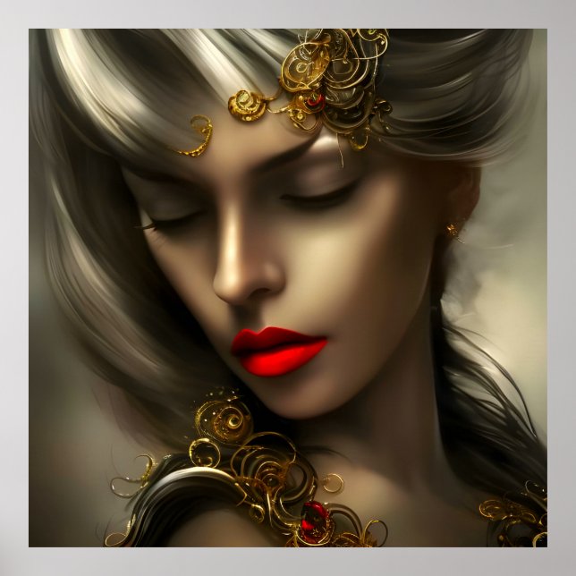 Póster Hermosas mujeres rubias doradas con joyas de labio (Frente)