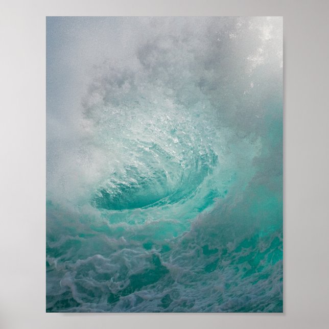 Póster Hermosas olas Verde azuladas del océano (Frente)