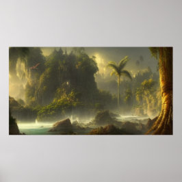 Póster Hermosas palmeras de la selva tropical y río 2