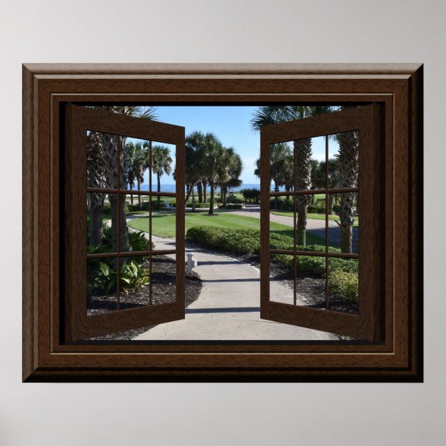 Póster Hermosas palmeras tropicales relajando la ventana  (Frente)