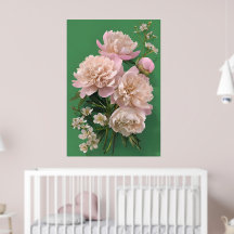 Hermosas peonías blancas y rosadas sobre fondo ver