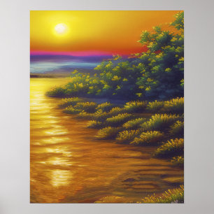 Póster Hermosas Plantas Gold Sunset Ocean Beach