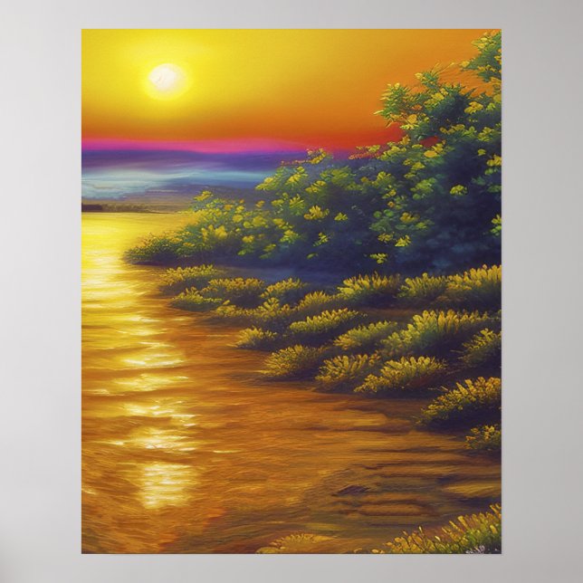 Póster Hermosas Plantas Gold Sunset Ocean Beach (Frente)