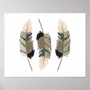 Póster Hermosas plumas en Crema, Taupe, Gris y Negro