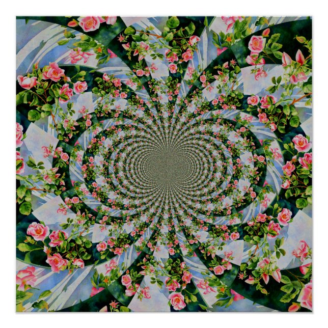 Póster Hermosas rosas rojas rosadas retro acuarela floral (Anverso)