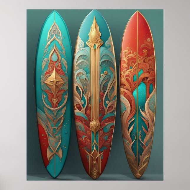 Póster Hermosas tablas de surf olas de verano surf (Frente)