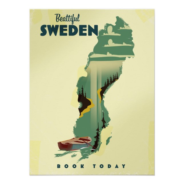 Póster Hermoso afiche de viaje de Suecia (Anverso)