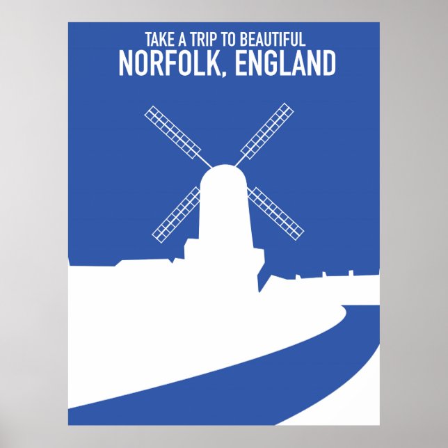 Póster Hermoso afiche de viaje retro de Norfolk Windmill (Frente)