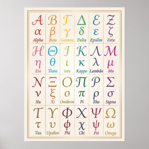 Póster Hermoso alfabeto griego en cursiva ABC de escrit