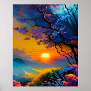 Póster Hermoso amanecer sobre la laguna 