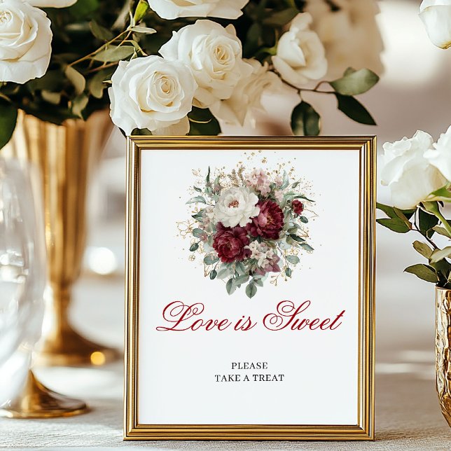 Póster Hermoso Amor es Dulce Rubor Signo Borgoña (Beautiful Love is Sweet Gold Blush Burgundy Sign)