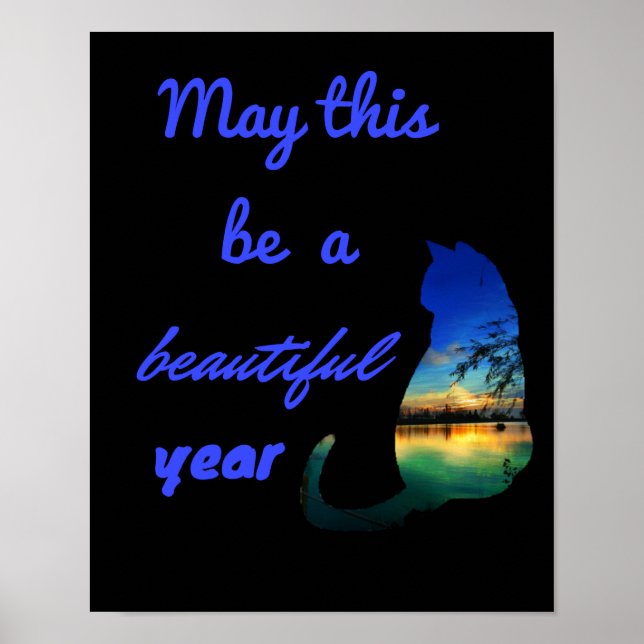 Póster Hermoso año cita gata puesta de sol playa negro (Frente)