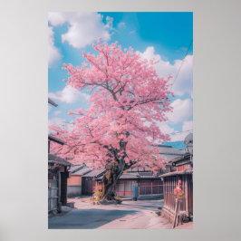Póster Hermoso árbol de flores de cerezo