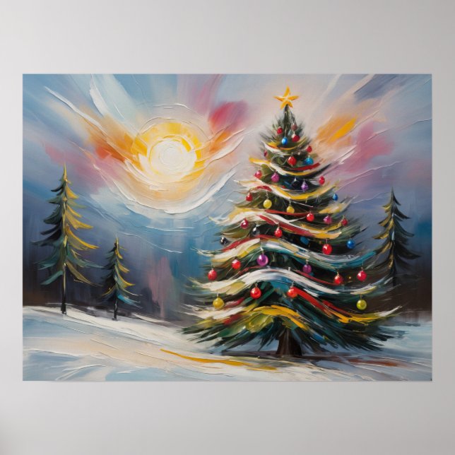 Póster Hermoso árbol de navidad en Snowy Wonderland (Frente)