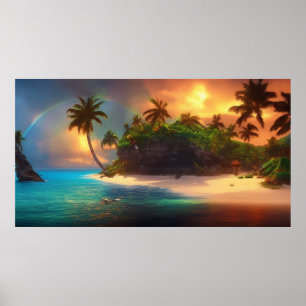 Póster Hermoso arco iris de la isla del Pacífico Sur trop
