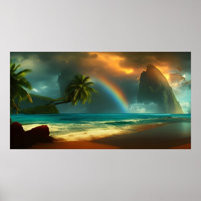 Póster Hermoso arco iris de las islas del Pacífico Sur Tr (Frente)