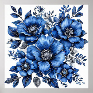 Póster Hermoso arreglo floral azul y blanco