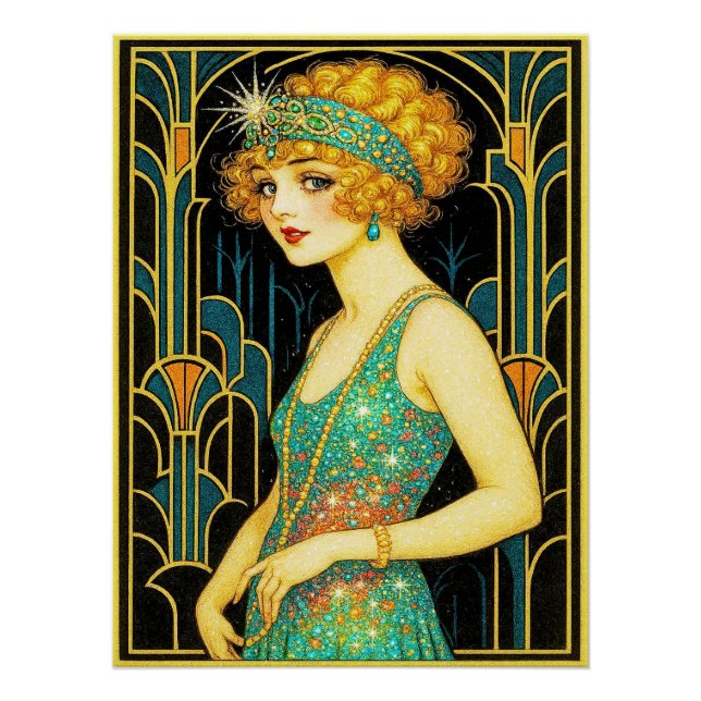 Póster Hermoso Arte Mágico Estilo Art Deco Vintage Flappe (Anverso)
