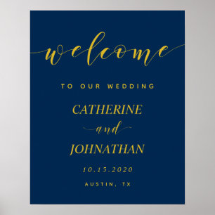 Póster Hermoso Azul Marino Moderno, Bienvenida de Boda