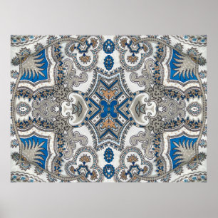 Póster Hermoso blanco y azul arabesco, patrón islámico