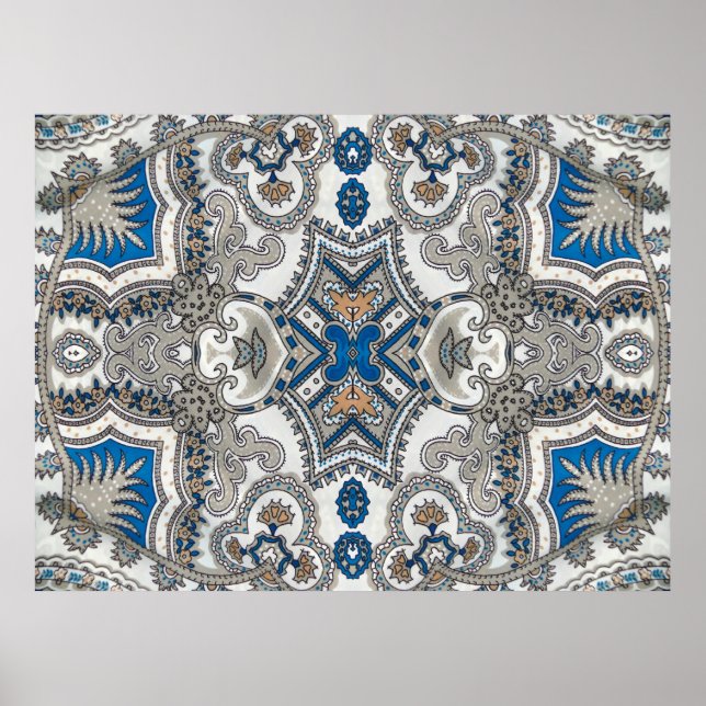 Póster Hermoso blanco y azul arabesco, patrón islámico (Frente)