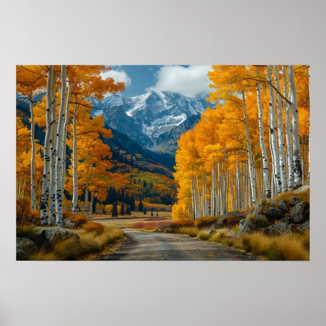 Póster Hermoso bosque Birch de Papel Dorado (Frente)