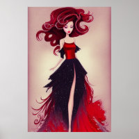 Hermoso bosquejo de moda de mujer con pelo rojo