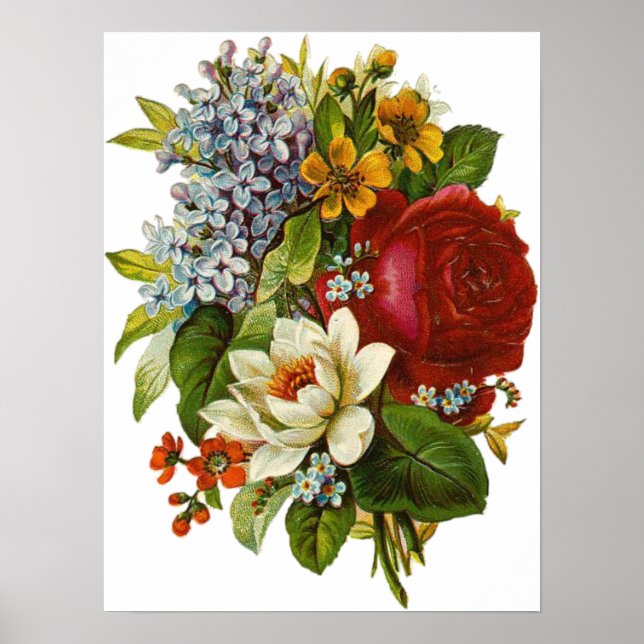 Póster Hermoso Bouquet Romántico de Verano con Rosa Roja (Frente)
