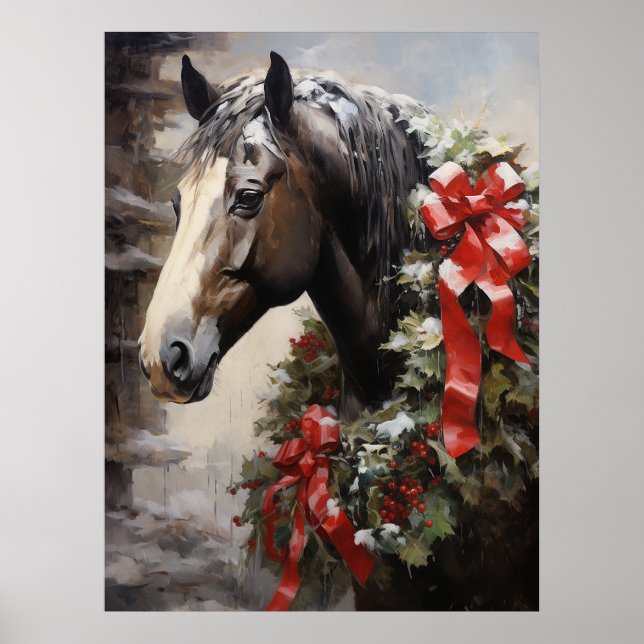 Póster Hermoso caballo con Navidades de la guirnalda del  (Frente)