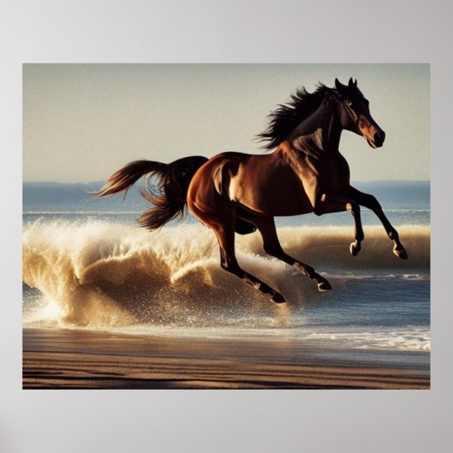 Póster hermoso caballo de castaño en la playa (Frente)