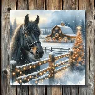 Póster Hermoso caballo negro festivo en Navidades de gran
