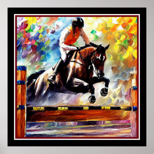 Póster Hermoso caballo saltando estilo de pintura de acei