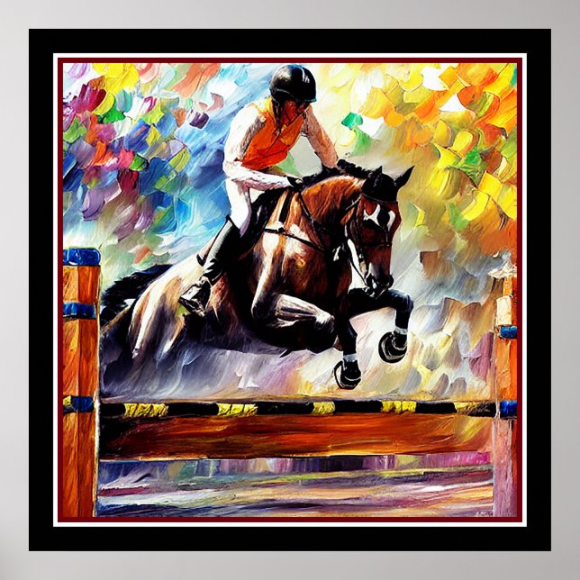 Póster Hermoso caballo saltando estilo de pintura de acei (Frente)