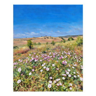 Póster Hermoso campo de flores silvestres bajo un cielo a