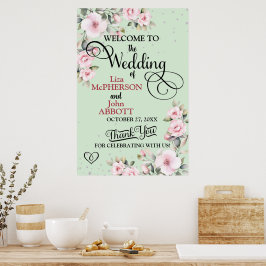 Póster Hermoso cartel de bienvenida de boda floral elegan