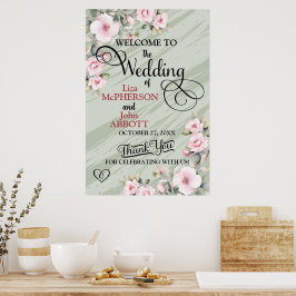Póster Hermoso cartel de bienvenida de boda floral Salvia