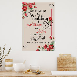 Póster Hermoso cartel de bienvenida de bodas con rosas ro