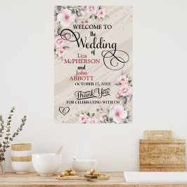 Póster Hermoso cartel de bienvenida para boda con flores