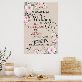 Póster Hermoso cartel de bienvenida para boda floral