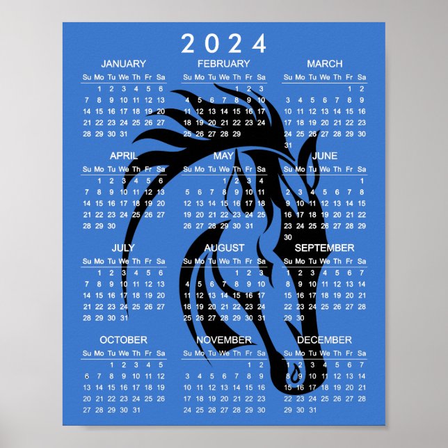 Póster Hermoso cartel de calendario de 2024 de caballo ne (Frente)