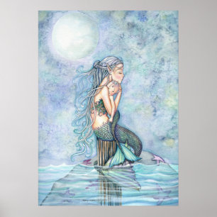 Póster Hermoso cartel de madre e hija sirena