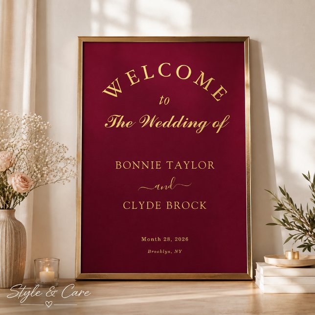 Póster Hermoso cartel de presentación de boda de Borgoña (Beautiful Burgundy Wedding Presentation Poster)