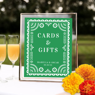 Póster Hermoso cartel de recepción de boda con Papel Pica