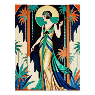 Póster Hermoso cartel glamuroso Art Deco.