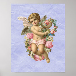 Póster Hermoso Cherub Vintage / Angel con flores