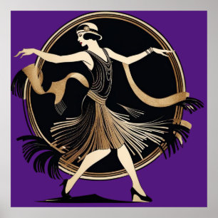 Póster Hermoso Chica Art Déco, baile Flapper, años 20