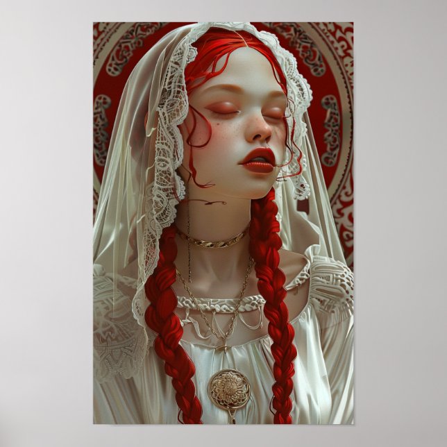 Póster Hermoso Chica con Poster de flores (Frente)